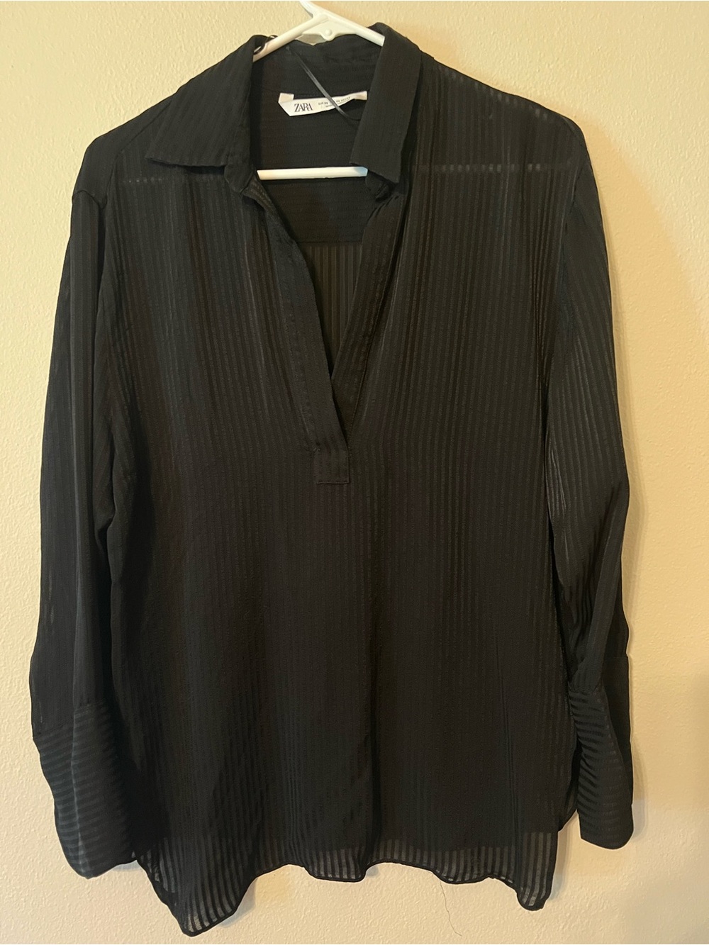 Zara Black Long-Sleeve Subtle Stripe Button-Down Shirt